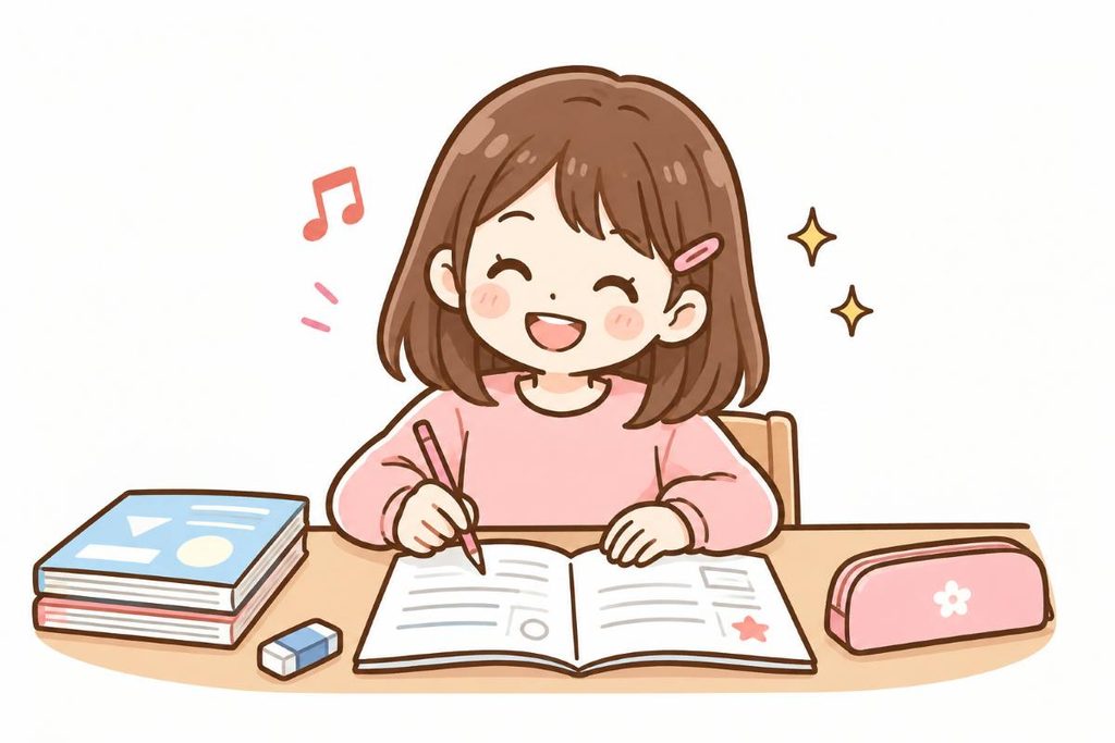 楽しく通信教育に取り組む子どものイラスト