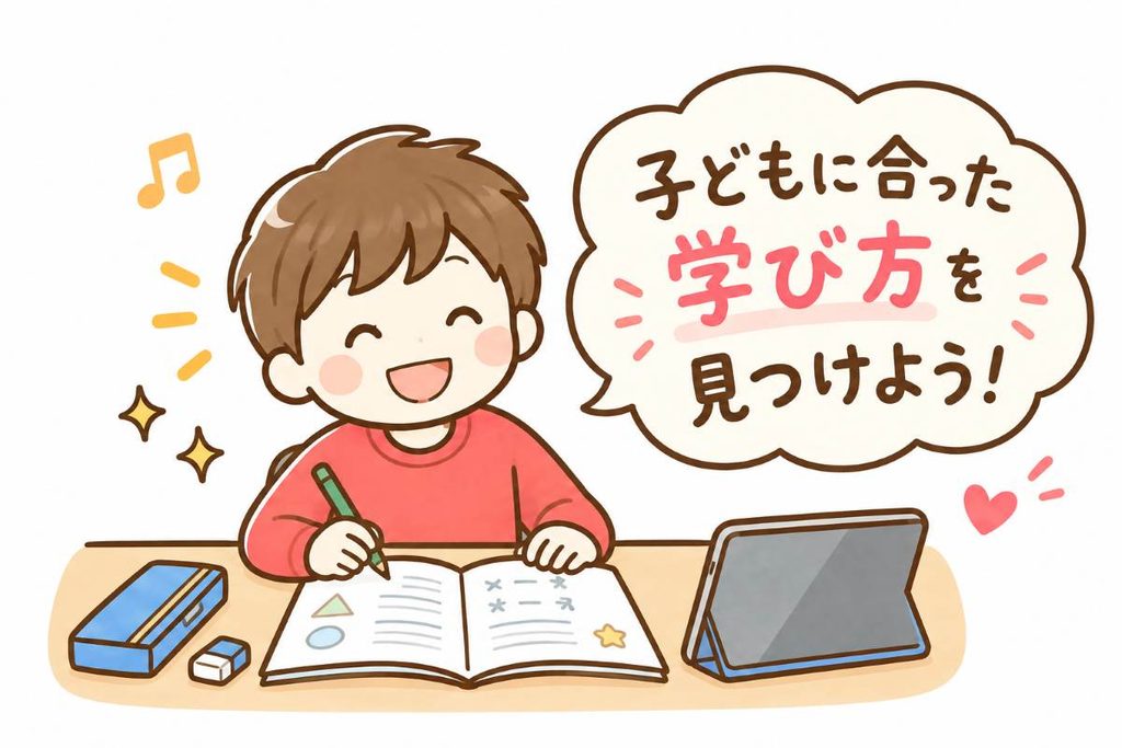 学び方がマッチして楽しそうな子どものイラスト